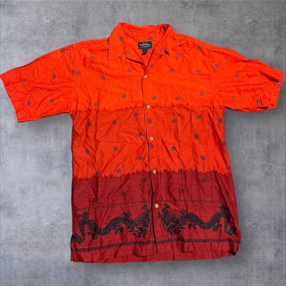 Sonoma Men's Short Sleeve Dragon Themed Hawaiian Shirt All Over Print Size M